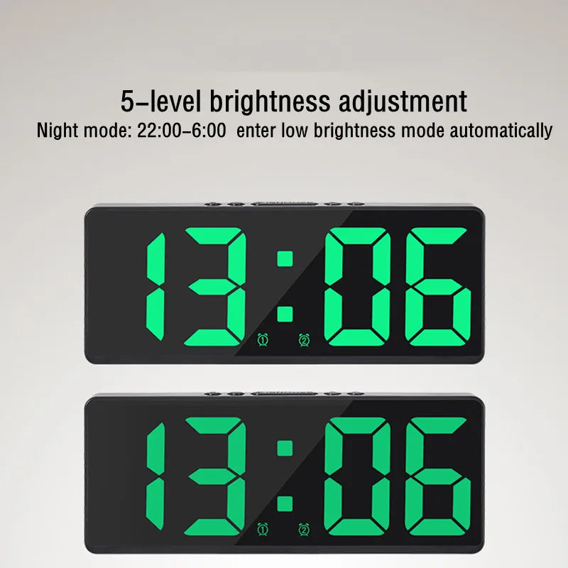 horloge numérique moderne rectangulaire noir blanc vert luminoise led snooze mode nuit
