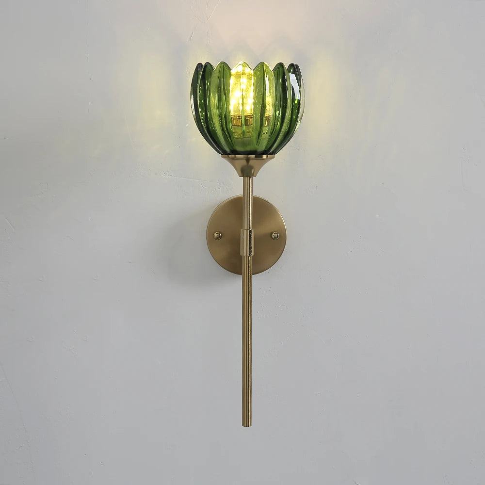 applique murale moderne verre transparent fleur vert doré rose élégante chambre salon entrée