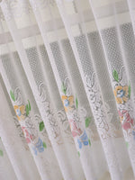 rideau blanc fleurs colorées brodé polyester translucide chambre cuisine fenêtre