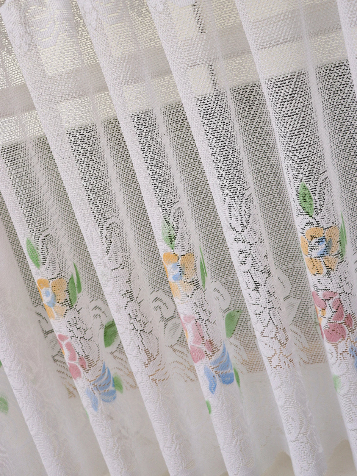 rideau blanc fleurs colorées brodé polyester translucide chambre cuisine fenêtre