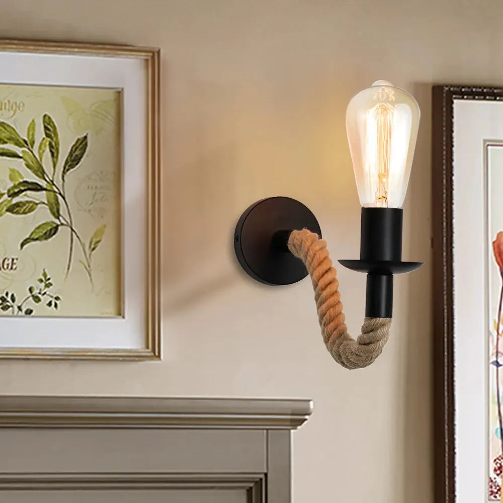 lampe murale industrielle corde tressée noir beige éclairage quotidien chambre salon entrée étude