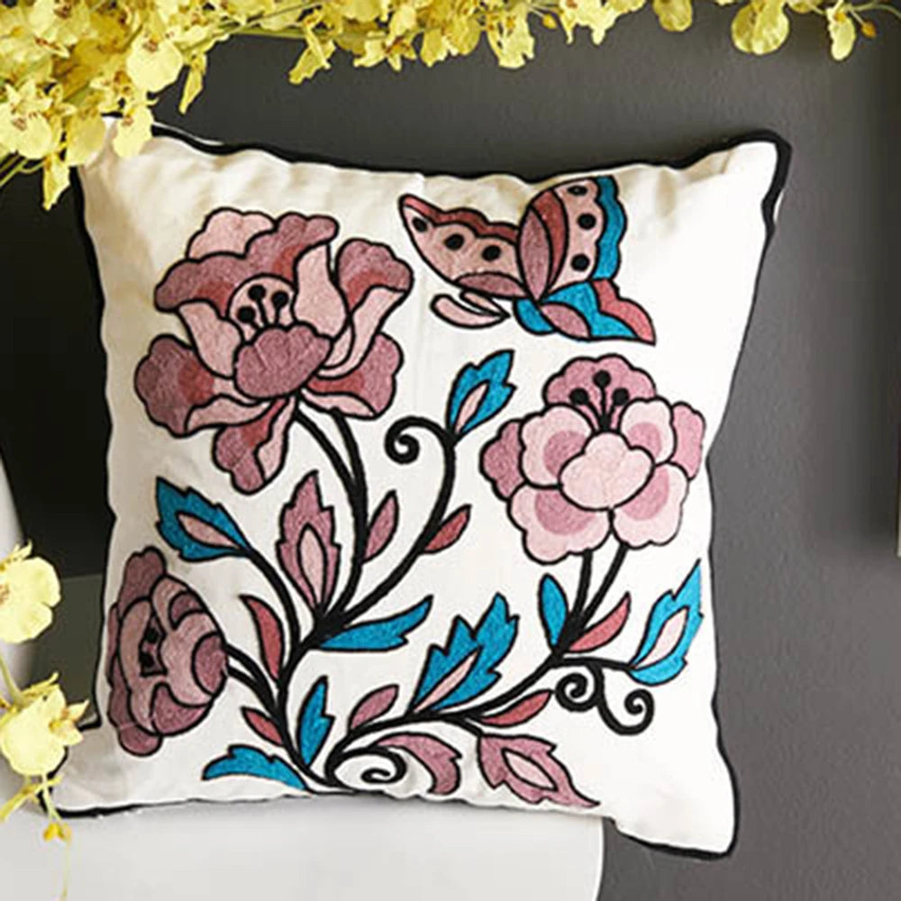 taies d'oreiller coton polyester ethnique floral brodées couleurs vives motifs géométriques coussins deco 45x45cm
