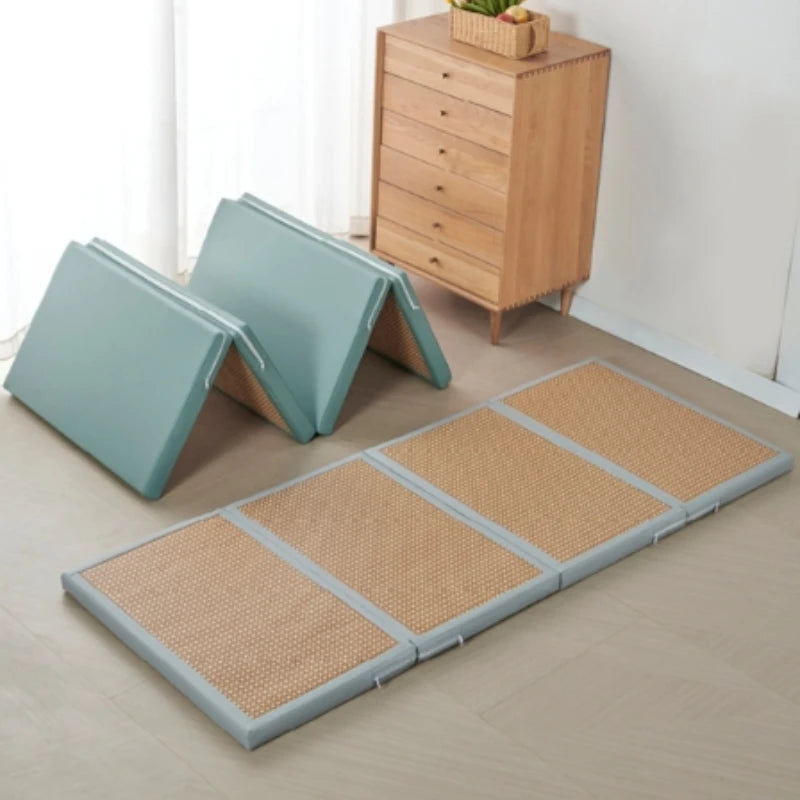 tapis pliable tissé noix coco gris clair bleu céladon moderne pratique