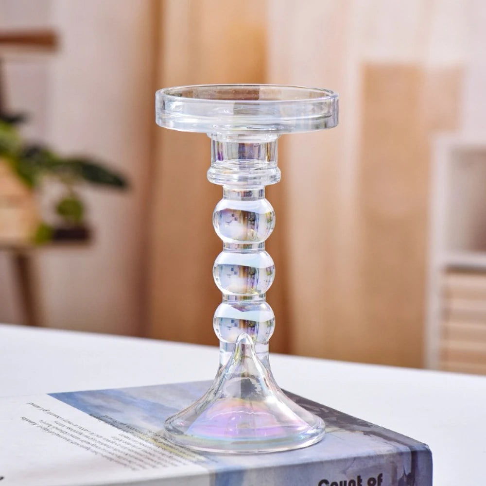 support bougie verre rose vert motif diamant décoration table mariage classique objet déco maison