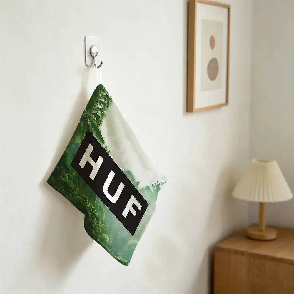 serviette toilette vert motif floral moderne crochets salle bain cuisine 25x30cm