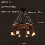 Suspension lumineuse industrielle marron doré verre translucide ampoules métal bois vintage