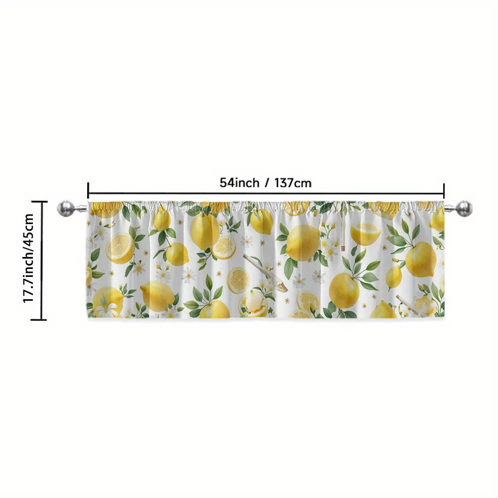 rideau fenêtre valance motif citron feuilles jaune vert blanc rustique chambre cuisine salon