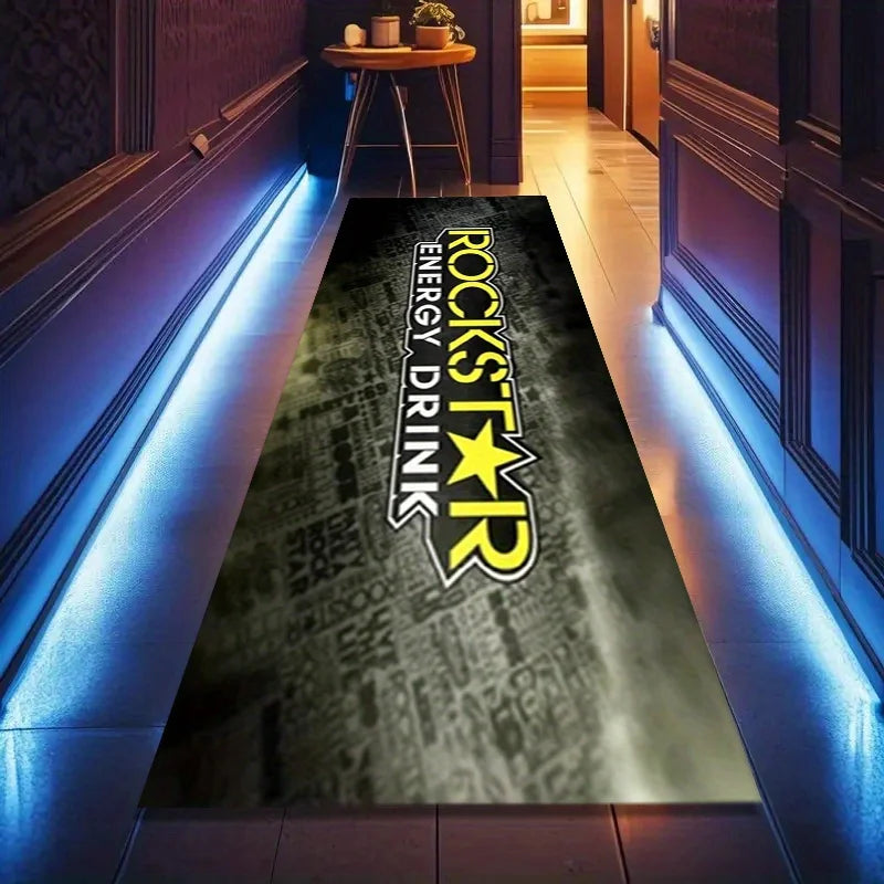tapis noir jaune rockstar energy pro series antidérapant polyester moderne salon chambre sol maison