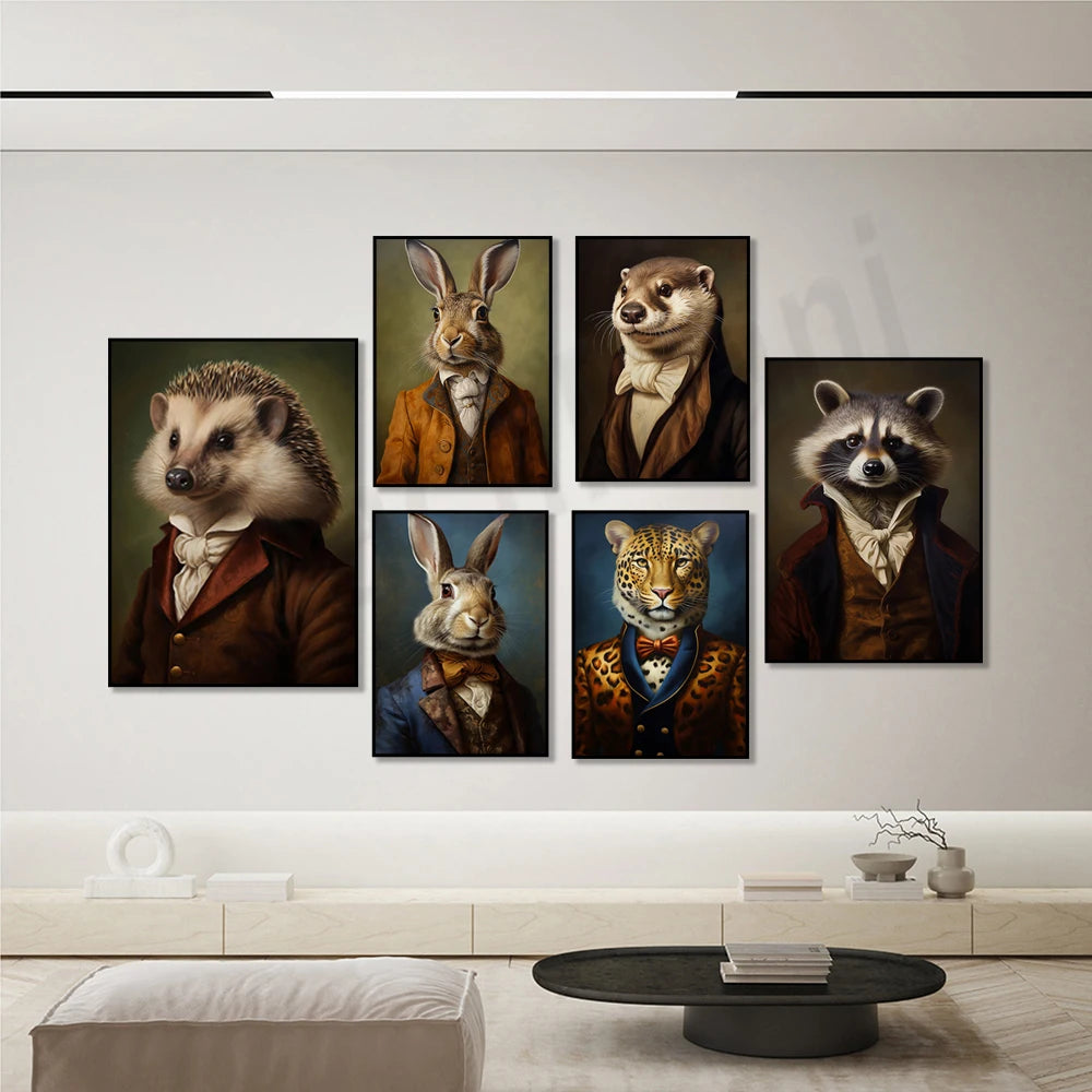 Une collection de portraits d'animaux habillés en costumes élégants, offrant une perspective unique et fascinante sur le monde animalier.