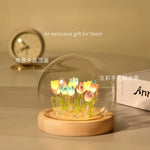 tulipe artificielle led multicolore verre transparent base bois créative lumineuse chambre simple moderne