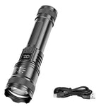 torche portable led rechargeable zoom télescopique batterie usb boîte moderne noire intense