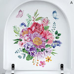cache wc blanc fleurs colorées adhésif auto collant imperméable décoration salle bain hygiène