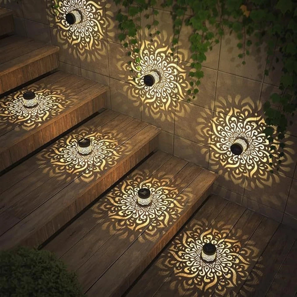 lampe solaire décorative moderne ornements floraux noir auto extérieure mandala pattern led ip65