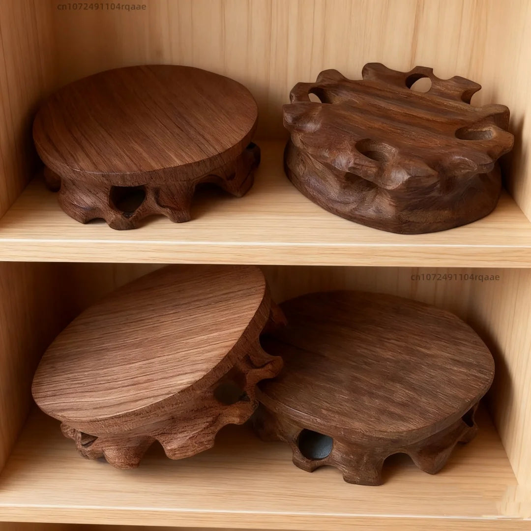 support bois rustique décoration maison bonsaï figurines vases thé marron clair perforations circulaires ovalaires