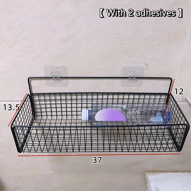 paniers métalliques noir maille fine adhésif minimaliste stockage cuisine salle bain sans perçage