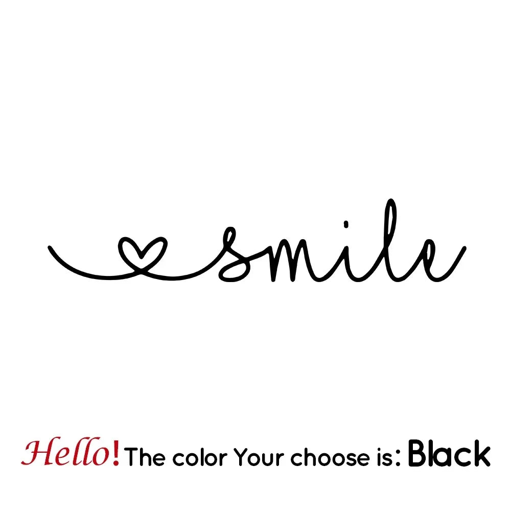 sticker mural smile cœur lettres calligraphiées adhésif noir minimaliste salle bain décoration esthétique