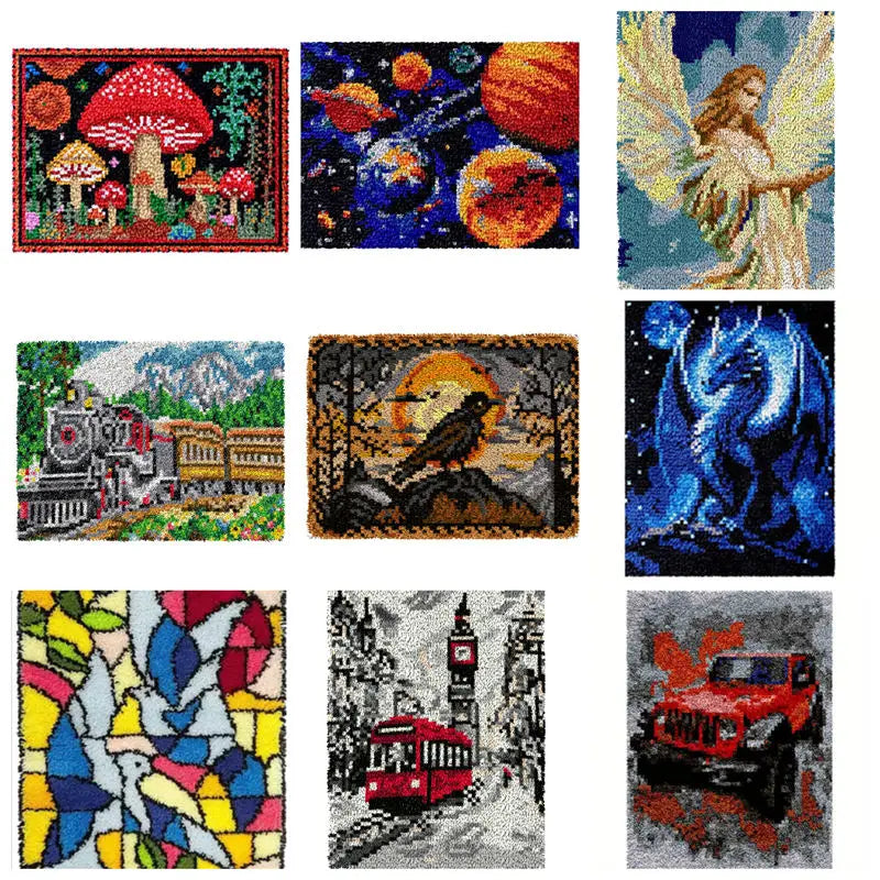 kit fabrication tapis crochet diy motif dessin animé multicolore décoratif artisanal