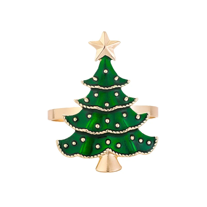 porte serviettes decoratifs sapin noel detail doré étoile élégants festifs anneaux métalliques table cuisine