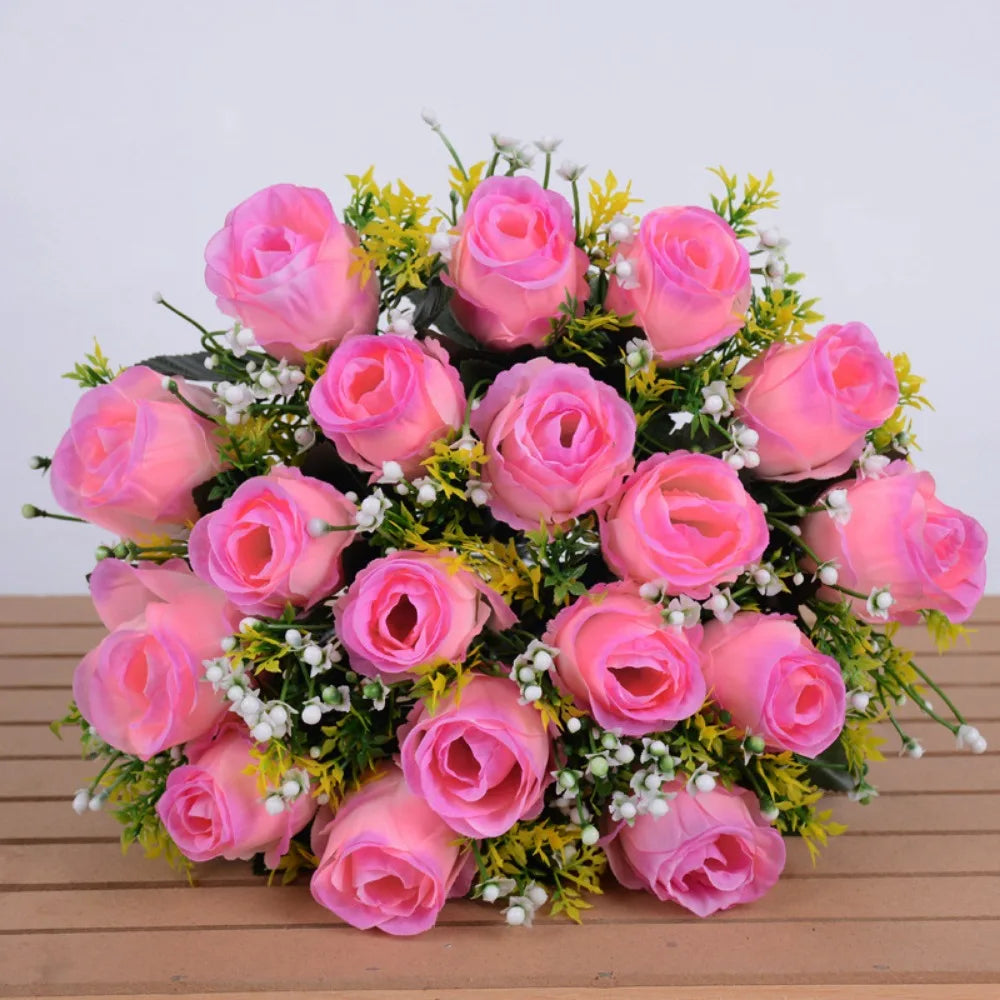 bouquet roses artificielles rouge orange bleu clair rose blanches intérieur décoration romantique classique anniversaire