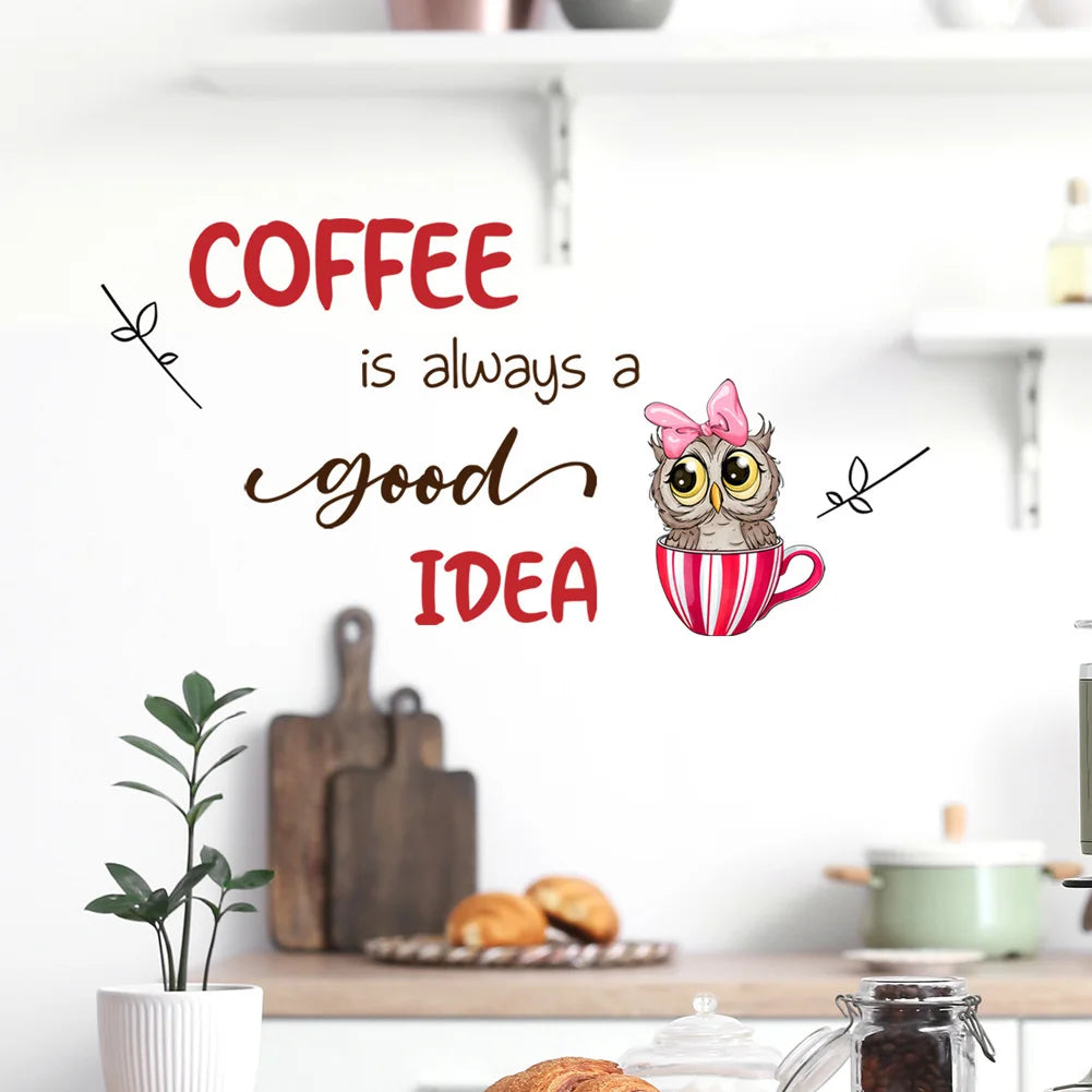 autocollant mural moderne hibou floral texte décoration murale résistant eau pvc rouge noir blanc