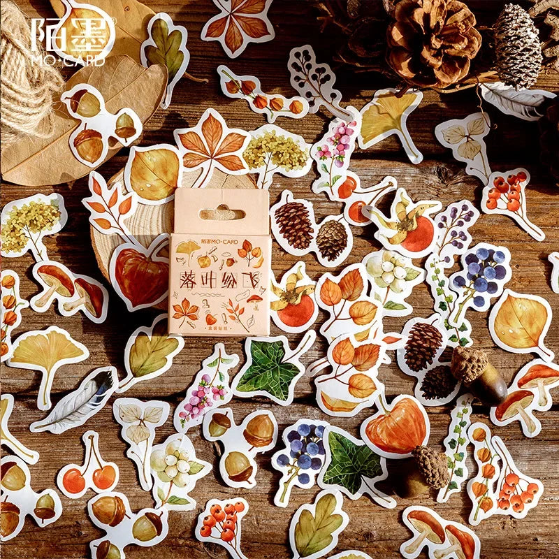 autocollants feuilles champignons baies glands plumes naturels bricolage scrapbooking journal étiquettes marron vert orange