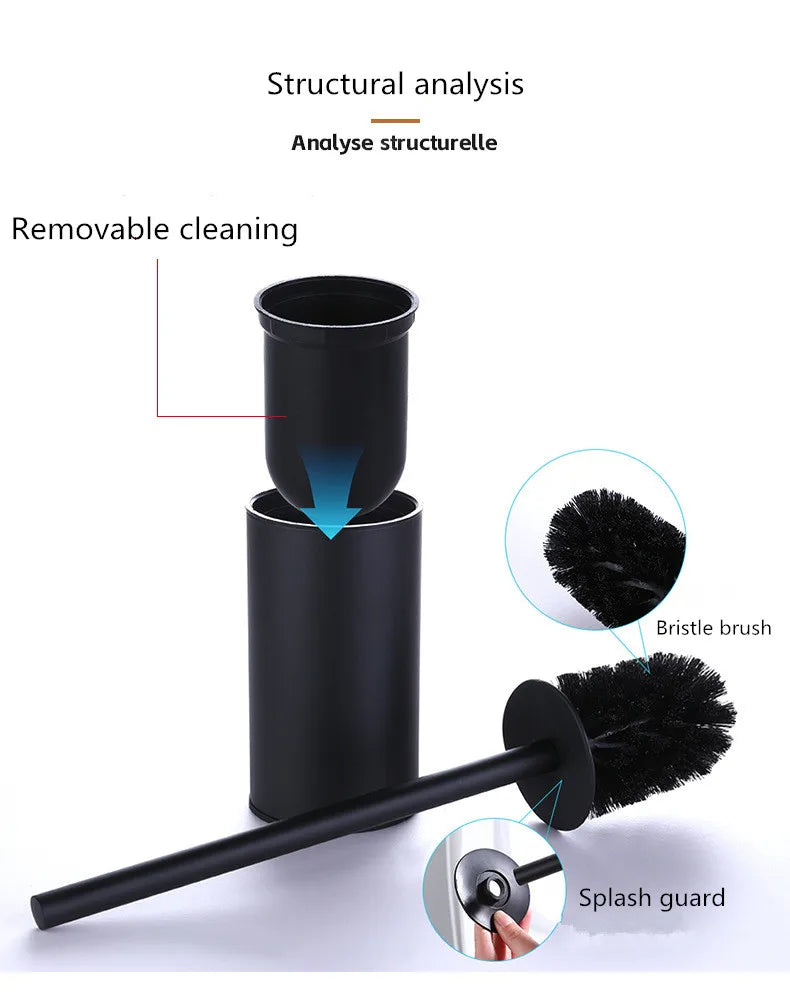 brosse toilette acier inoxydable noir argenté support mural moderne salle bains hygiène durable minimaliste