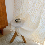 rideau boho chic fleurs blanc jaune translucide tassel coton vertical fenêtre