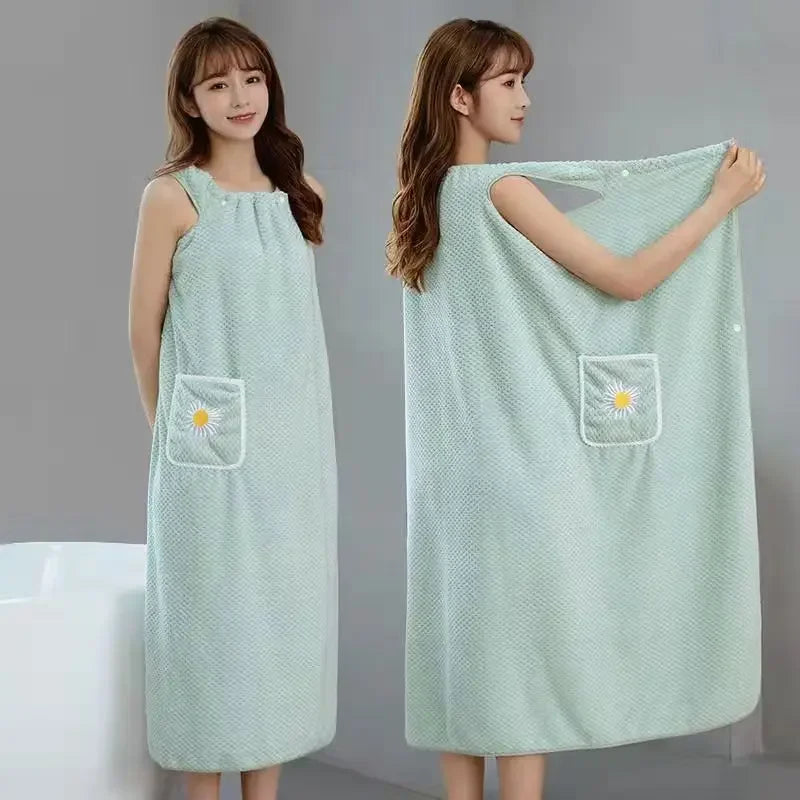 serviette bain femme polyester coton rapide absorbant rose vert violet bleu motifs fleurs poche