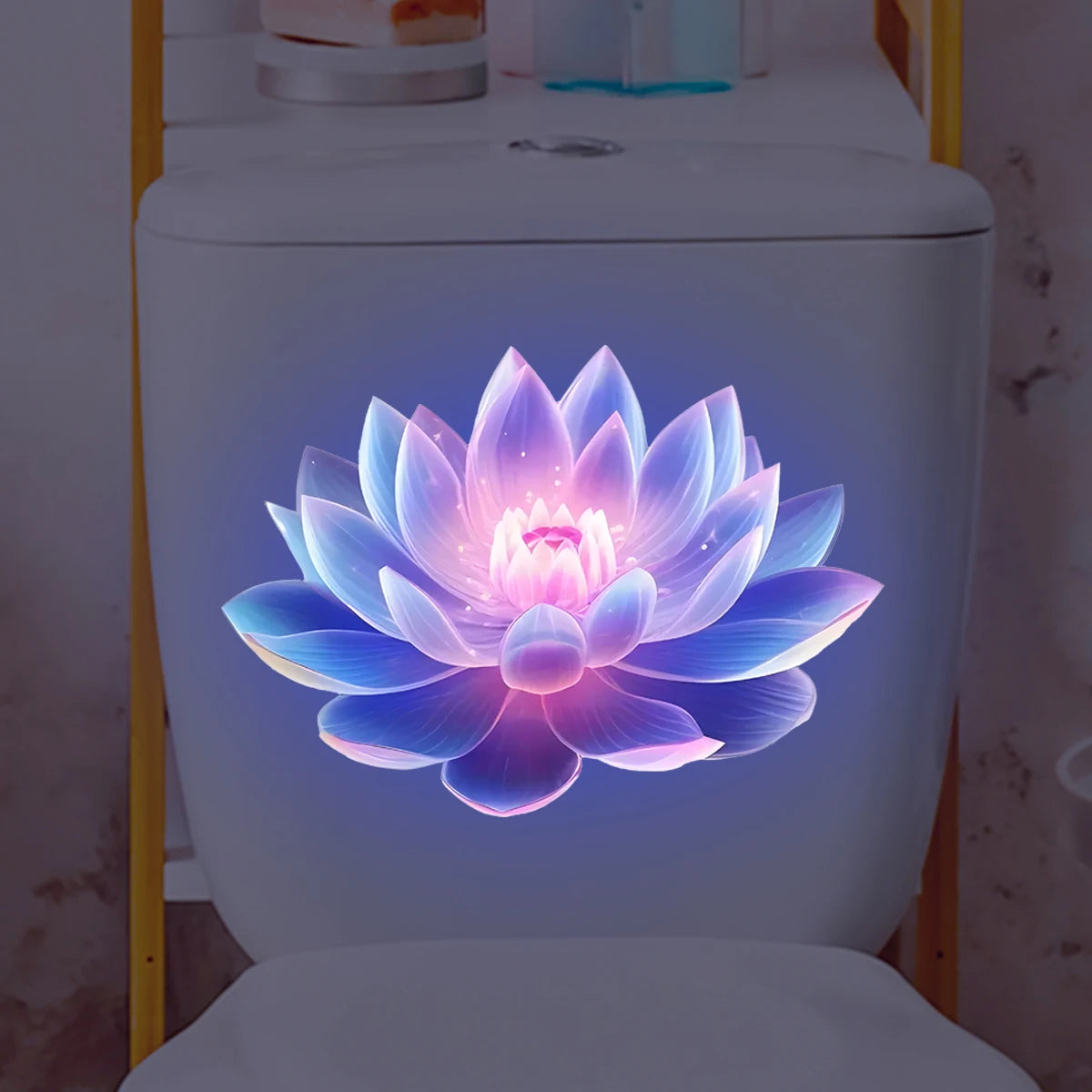 sticker mural fleur lotus violet bleu rose moderne lumineux salle bain auto adhésif pvc
