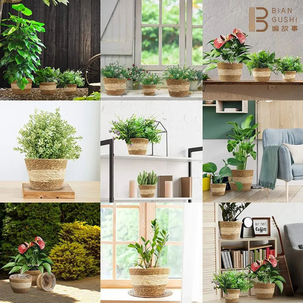 panier tissé motif géométrique rustique intérieur extérieur plantation plante décoration naturelle