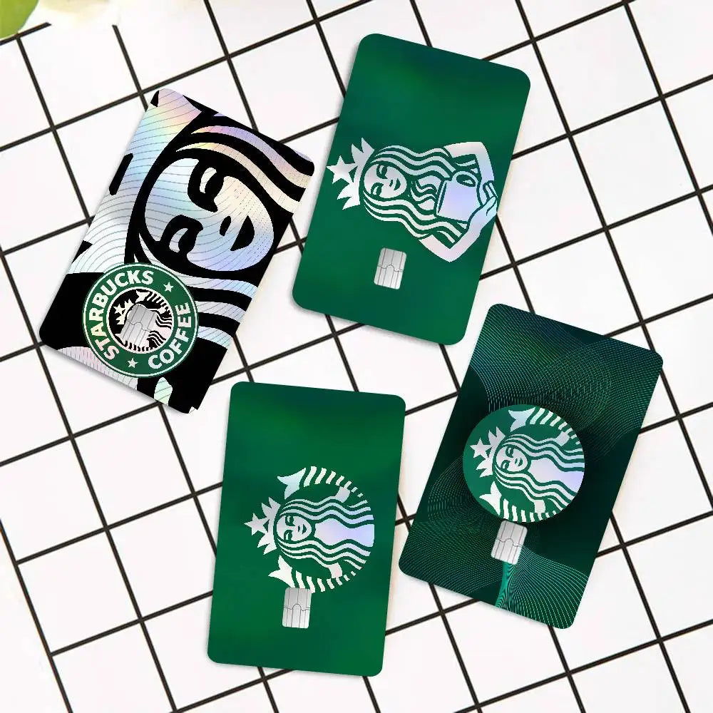 autocollants carte bancaire effet laser logo starbucks vert noir holographique anti rayures