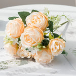 bouquet artificiel soie pivoine rose violet blanc décoration intérieure classique rustique vase transparent