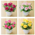 Bouquet artificiel rose blanc bleu jaune violet feuilles vertes décoration intérieure moderne minimaliste