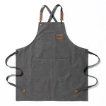 tablier toile coton gris classique poche fermeture boucles métal vintage cuisine chef