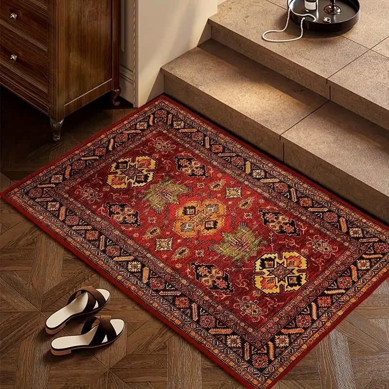 tapis rouge géométrique antidérapant durable maison living room