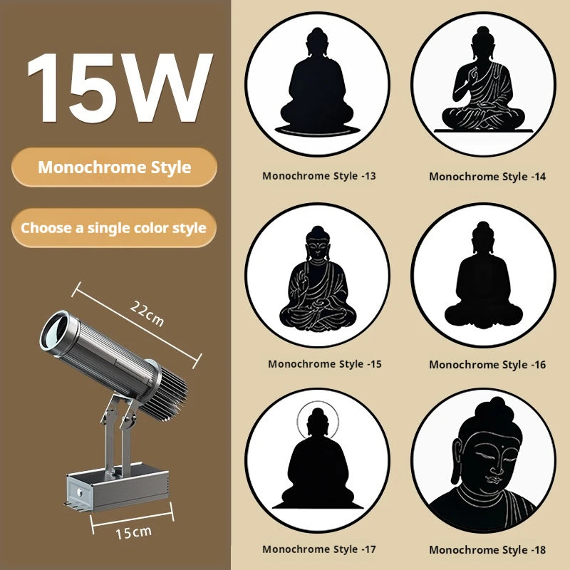 lampe projection zen bouddha fleur lotus motifs traditionnels chinois led ambiance noir blanc gris