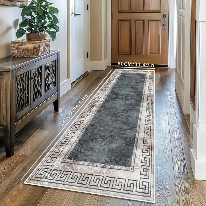 tapis géométrique gris blanc antidérapant polyester durable moderne large entrée chambre cuisine