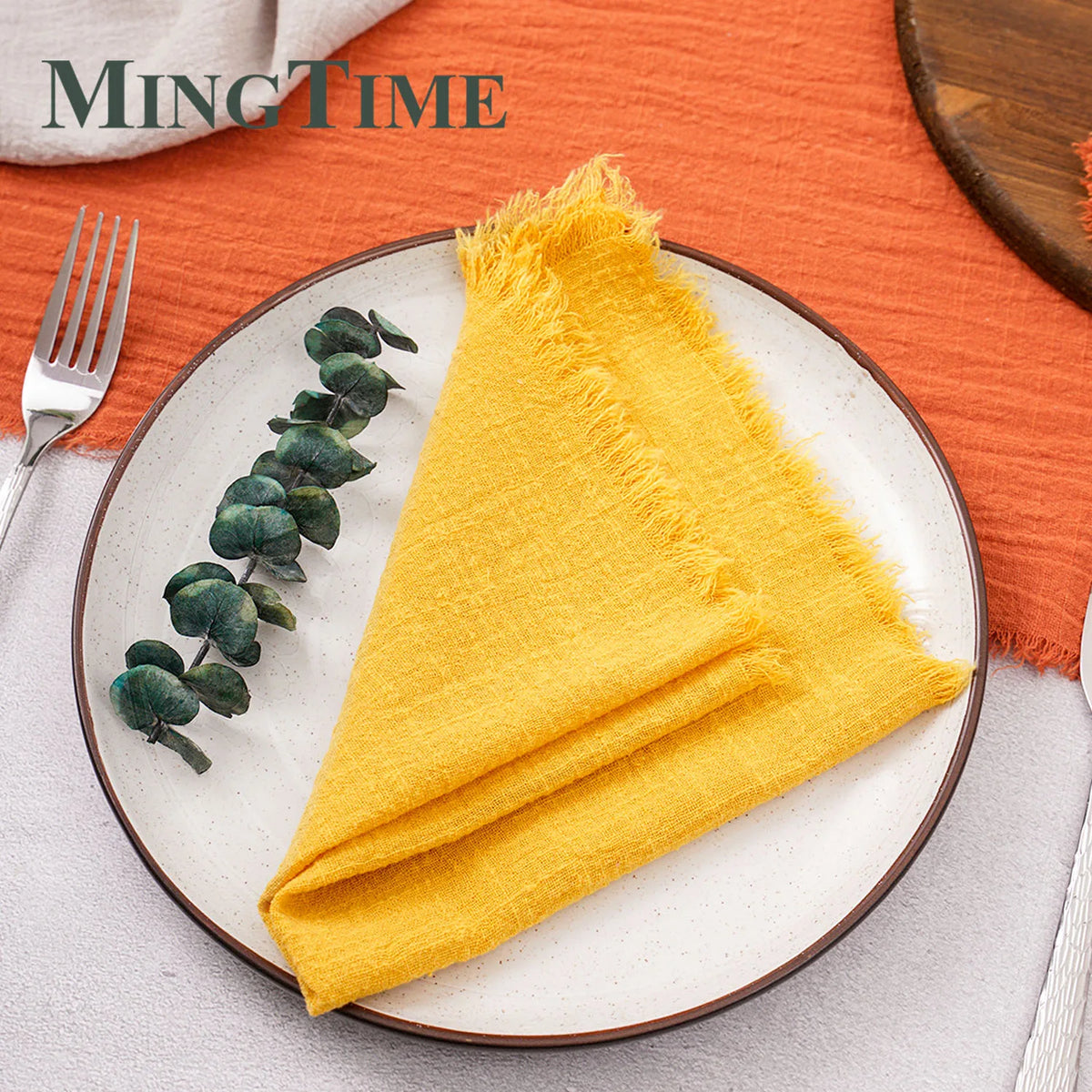 lot 10 serviettes table coton jaune texture rugueuse moderne maison