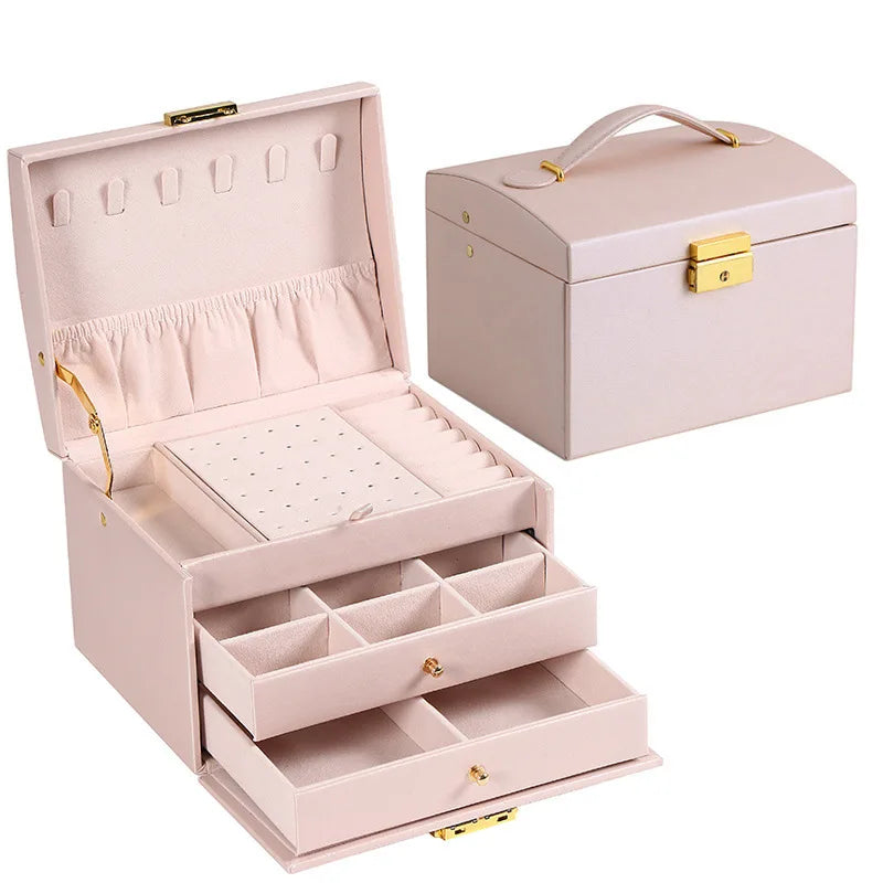boîte rangement bijoux simili cuir vert foncé blanc noir moderne poignées dorées grille tailles
