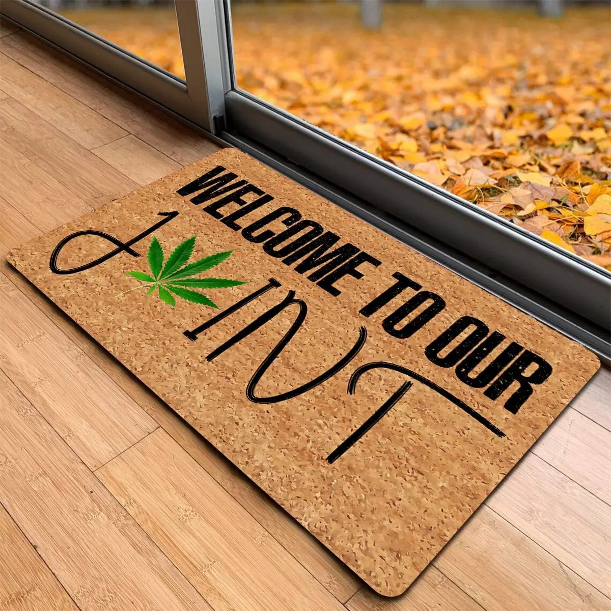 tapis d'entrée marron clair vert feuille cannabis antidérapant résistant intempéries moderne bienvenuextérieurintérieur