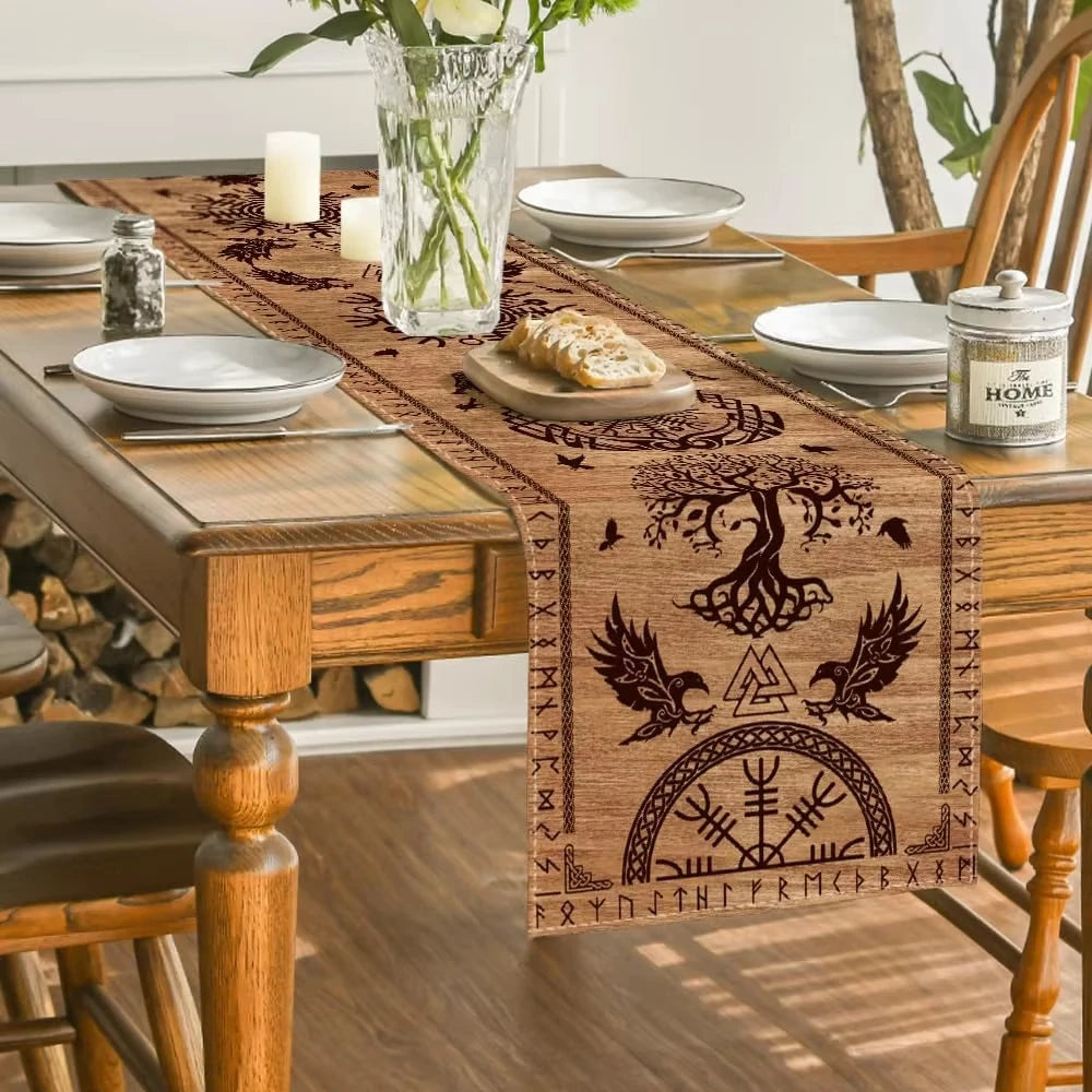 drapeau table artisanal nordique motifs corbeaux arbre vie brunclair festive halloween noël mariage coachella