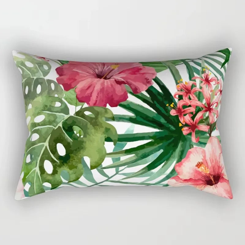 coussin rectangulaire décoratif motif feuilles tropicales fleurs papillons moderne chambre salon maison 30x50cm
