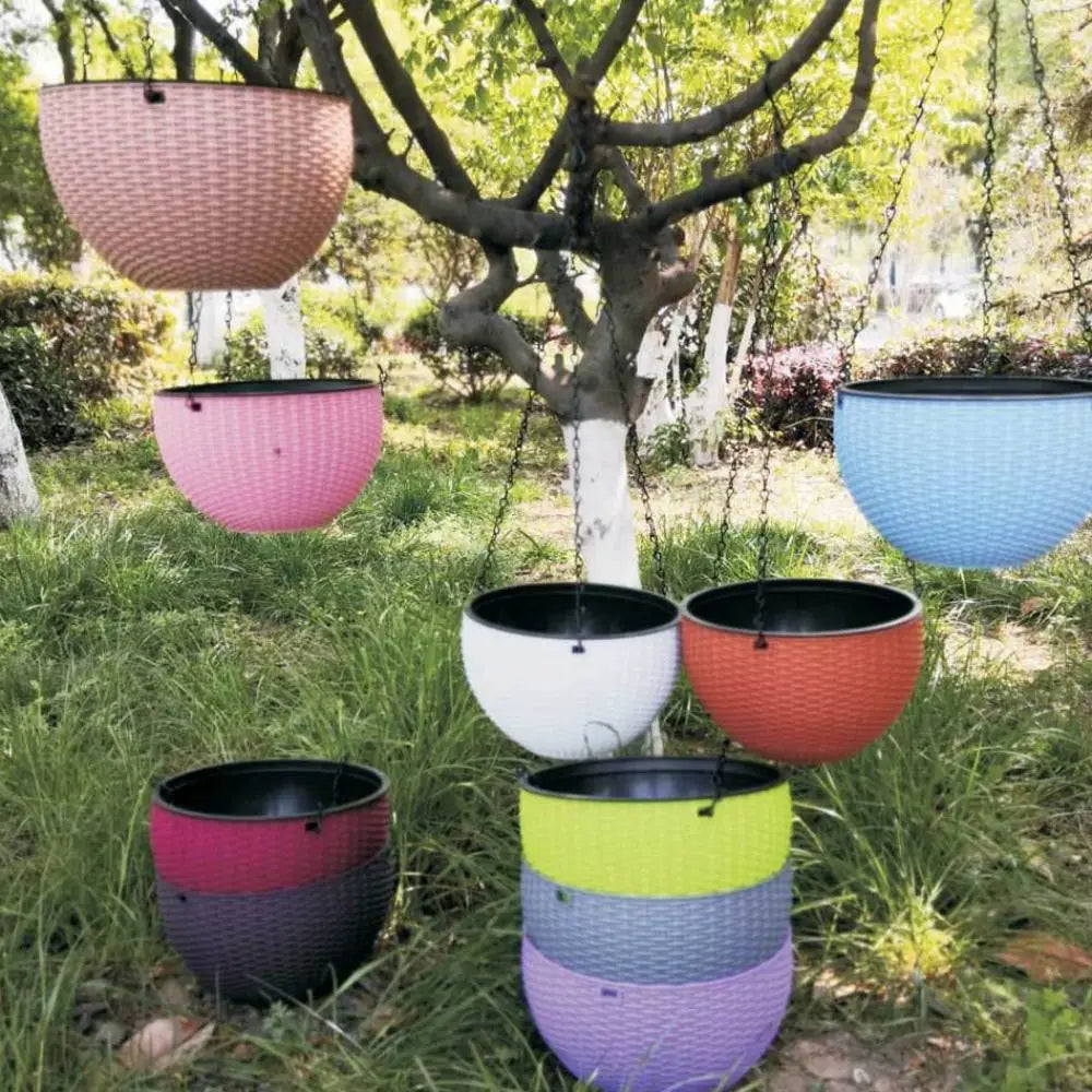 pots suspendus tissés moderne noir bleu rose vert blanc chaînes