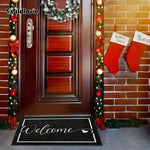 tapis d'entrée noir welcome moderne anti dérapant polyester machine lavable 50x80cm