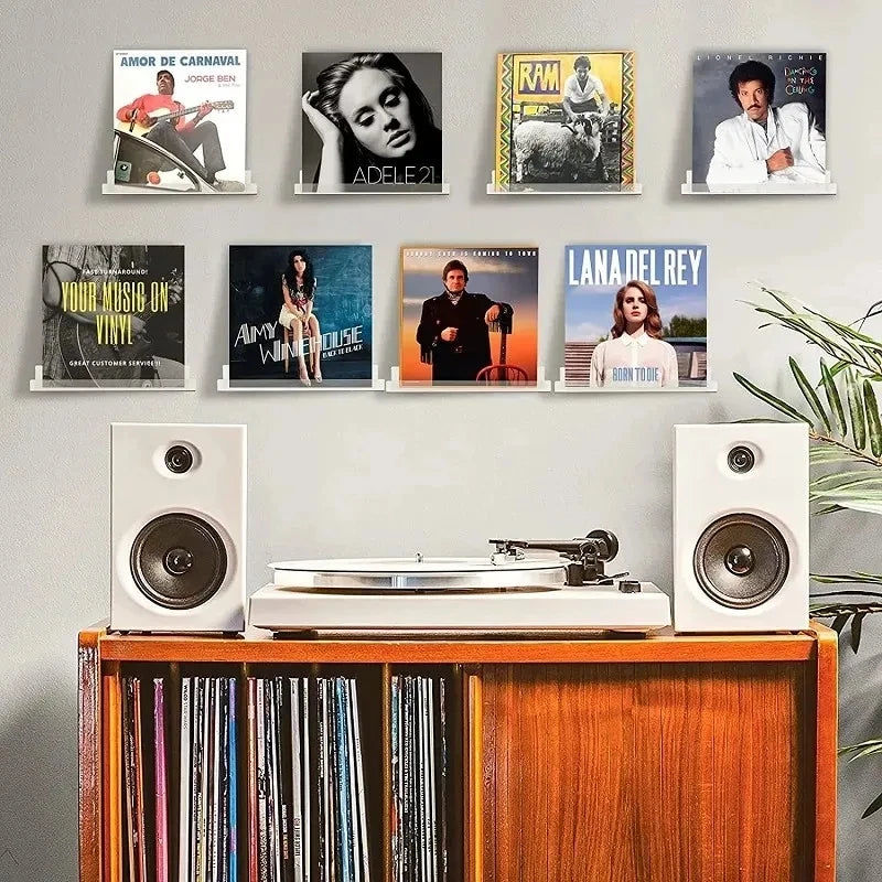 étagères murales transparentes modernes vinyles cds vis ruban adhésif 12 pouces