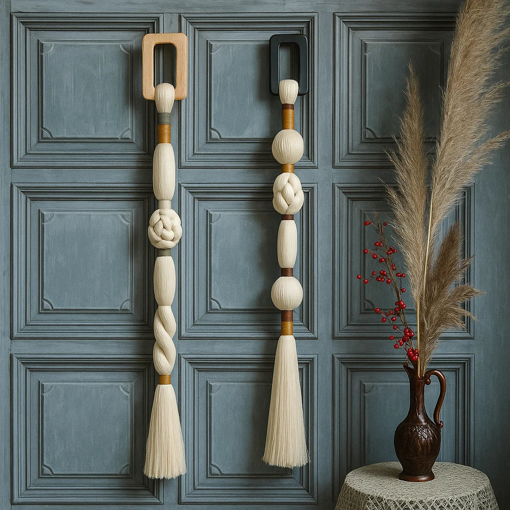 rideau franges nœuds blanc doré moderne bohème anneaux métalliques 100cm 125cm 130cm