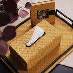 boîte mouchoirs cuir tissé moderne marron clair adhésif salon organisation table basse