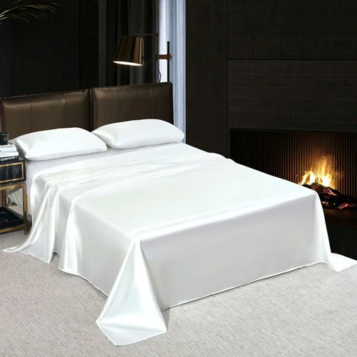 drap plat satin doux confortable solide doré moderne double king size opaque adultes lit