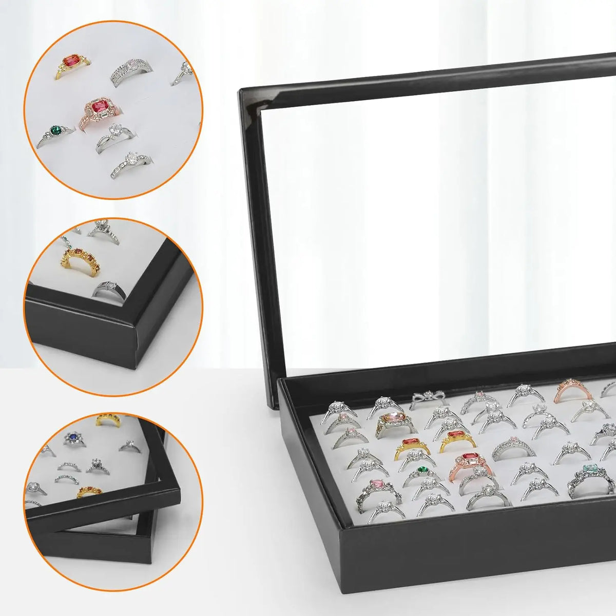 boîte rangement bijoux bague or diamant classique blanc noir rechargeable papier plastique moderne