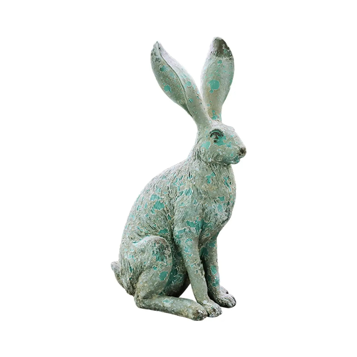 statue lapin résine vert patiné texture grungy jardin décoratif rustic artisanal